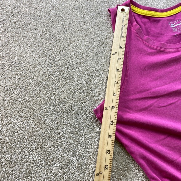Nike Performance Tank Top Womens Large Pink Yellow Crew Neck Swoosh Logo - Picture 6 of 8